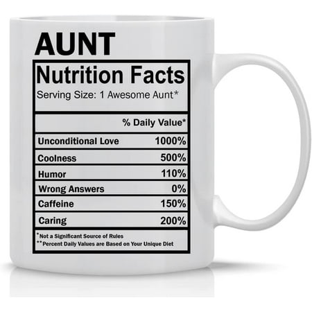 

Aunt Nutrition Facts Awesome Aunt Unconditional Love - 11oz Adorable And Funny Ceramic Coffee Mug - Auntie Nutritional Facts Label - You re The Best Aunt Keep That Up - BAE: Best Aunt Ever