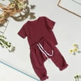 thumbnail image 2 of Sngxgn Baby Boy Toddler Fall Winter Outfits Solid Color Crewneck Sweatshirt and Jogger Pants Set(Red,3-6M), 2 of 9