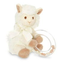 Bearington Baby Lil’ Alma Stuffed Animal Rattle: 5.5” Llama Shaker Toy, Satin Bow, Clear Ring and Moving Beads; Makes a Great Baby Shower Gift