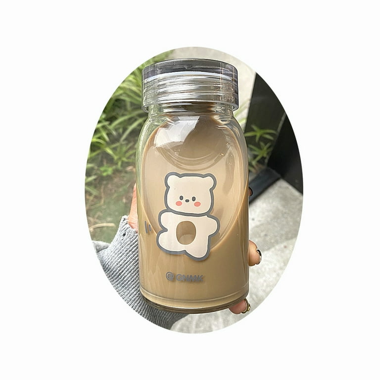 Water Bottle Cartoon Bear Cute Water Bottles Milk Juice Coffee Glass Water  Bottle With Straw, Portab