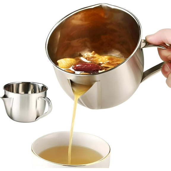 Dual Spout  Fat Separator, Stainless Steel Oil Strainer with Cool-Touch Handle for Gravy, Broth & Stew, Home Kitchen Tool(LR 1 PCS)