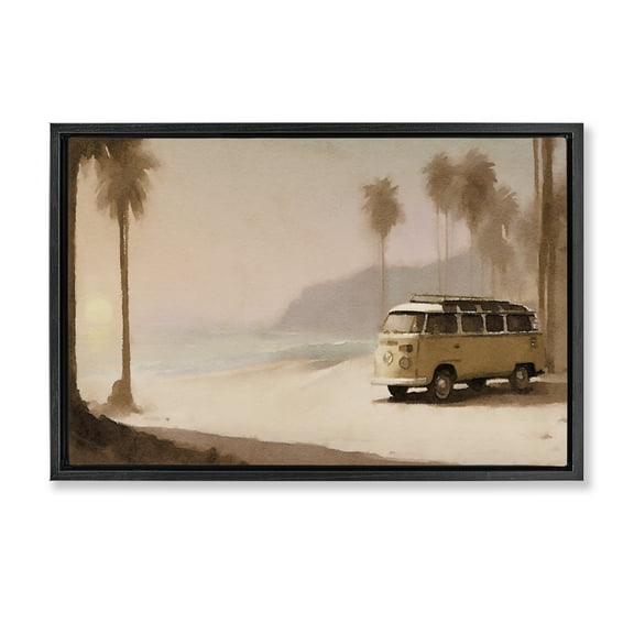 Stupell Industries Tranquil Beach Day Nautical & Beach Painting Black Floater Framed Canvas Art Print Wall Art, 25 x 17