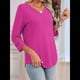 thumbnail image 4 of Blusas Elegantes e Informales de 3/4 para Mujer, Camisetas de Cuello en V A , Ropa de Verano 2025. Rosa Roja XL, 4 of 7