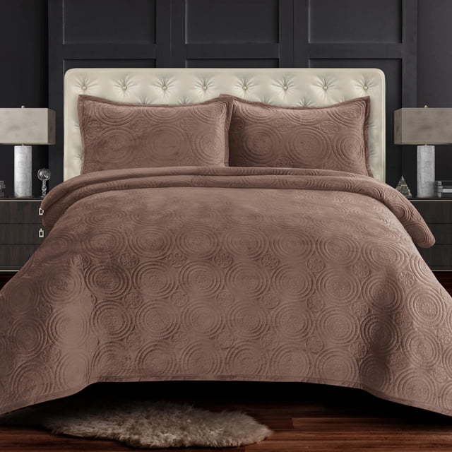 Tribeca Living Edredón de Terciopelo Extragrande Juego de Cama Queen de Tres Piezas 260 g/m² El Juego Acolchado de Terciopelo Suave Incluye un edredón y Dos Fundas de Almohada Capri Taupe