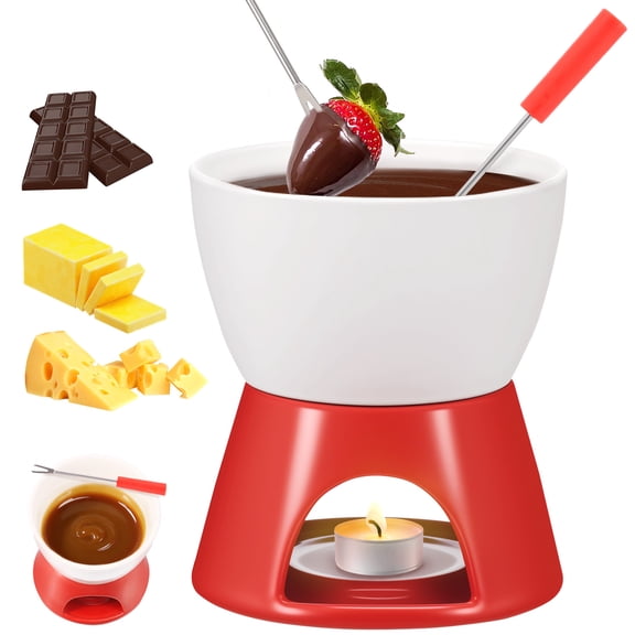 10.5 oz Chocolate Fondue Mug with Fork , Sweet Chocolate Melting Cup Ceramic Fondue Pot Set for Cheese Caramel & Candy, Ideal Date Night Birthday Wedding Gifts