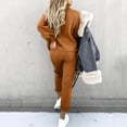 thumbnail image 5 of MSJUHEG Two Piece Outfits For Women Fall Outfits Women Solid Shirt Round Neck Blouse Pocket Pant Suit Women'S Pants Coffee 2Xl, 5 of 8