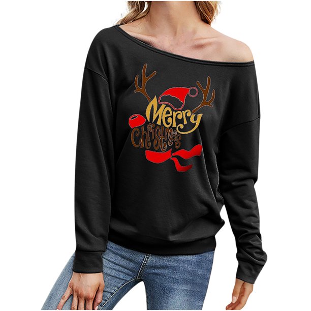 Tops cómodos con estampado navideño de manga larga con un hombro para mujer Fridja FKASFK3539