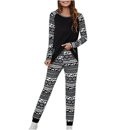 

Women s Christmas Pajama Sets Casual Soft Print Crewneck Long Sleeve Top and Pants 2 Piece Outfits Pjs Sleepwear