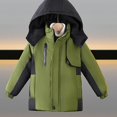 thumbnail image 2 of DJDLJWCJ Boys Winter Coats Stand Collar Warm Hooded Jacket Solid Color Long Sleeve Coat Green Size 3T, 2 of 9