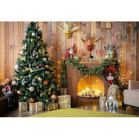 AkoaDa Christmas Tree Vinyl Photography Backdrop Decor Background Xmas Fireplace Holiday Children Photo Studio