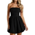 thumbnail image 2 of Women'S Bubble Mini Short Dress 2025 Summer Casual A Line Strapless Tube Top Sundress Trendy Smocked Dresses Black XL, 2 of 6
