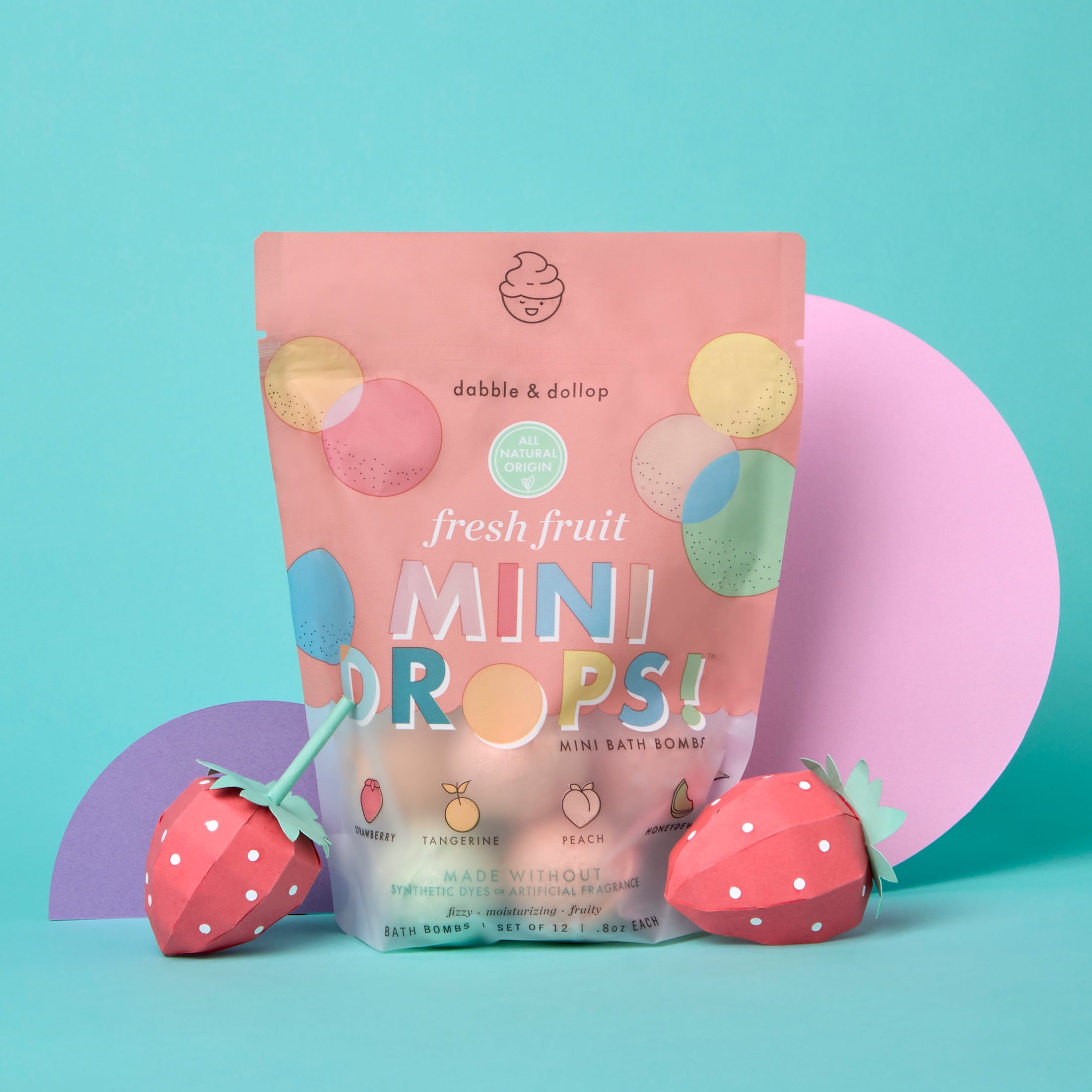 Dabble and Dollop Mini Bath Bombs - Fresh Fruit Variety, Set of 12