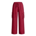 thumbnail image 6 of Danhjin Linen Cargo Pants For Women Spring Summer Casual Elastic Waisted Drawstring Loose Straight Leg Comfy Pants Stretch Pants With Pockets, 6 of 6