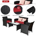 thumbnail image 4 of Costway 4PCS Patio Rattan Furniture Conversation Set Cushion Sofa Table Garden Red, 4 of 10