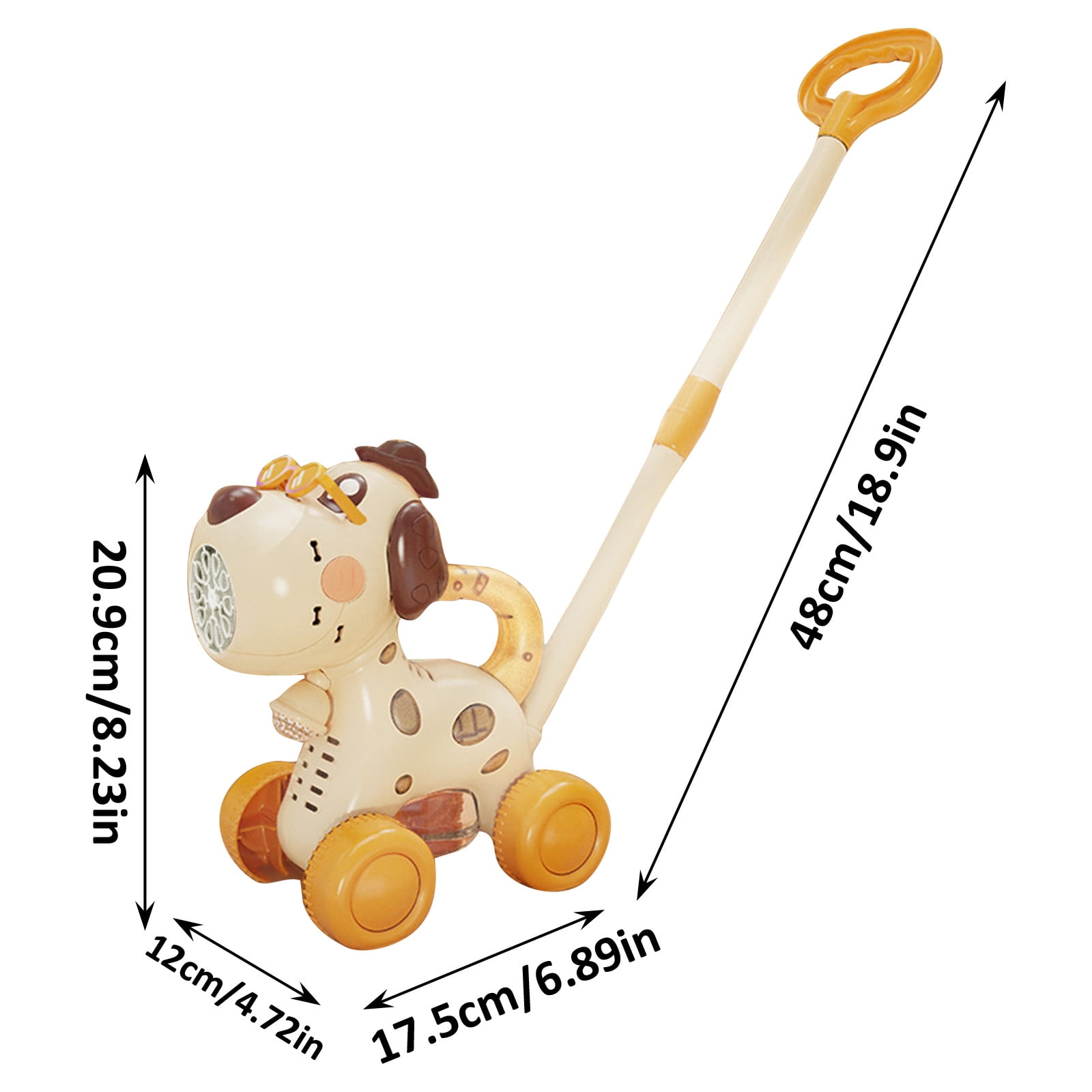 Dog Push Bubble Machine, Automatic Bubble Blower with Music and Colorful Bubble Effects, Portable Outdoor Bubble Maker with Handle Rod and 90ml Bubble Solution