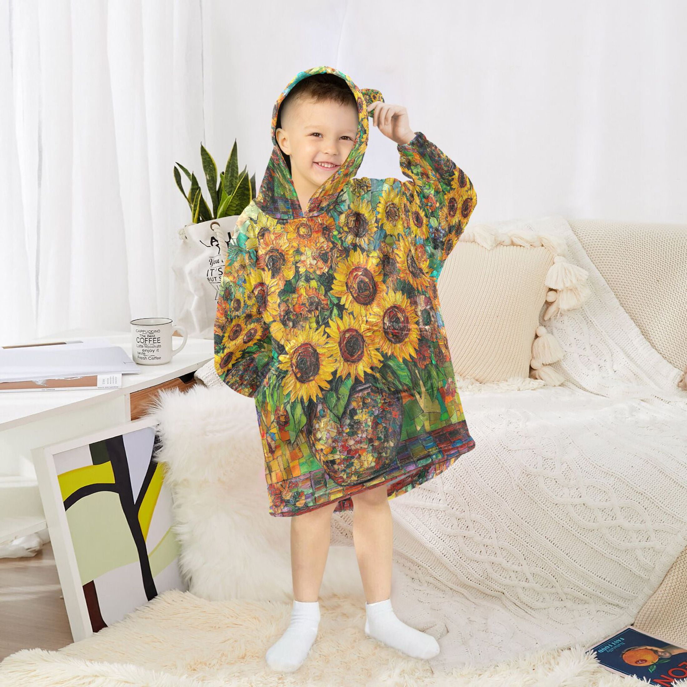 YAZAOO Kids Wearable Blanket Hoodie Warm and Cozy Sunflower Symphony Flannel Sweatshirt