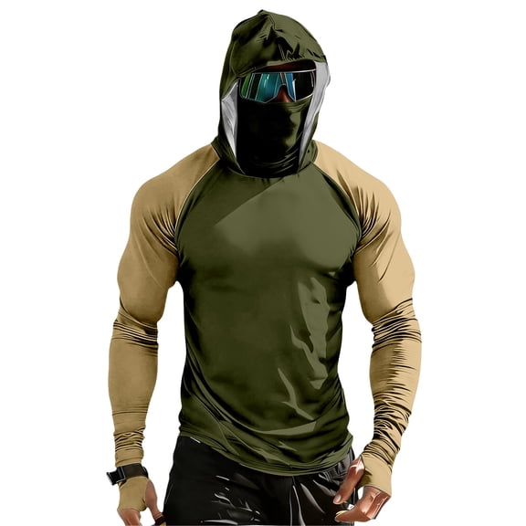 Dresfit Fishing Shirt for Men Upf 50 Hooded Sun Shirts Summer 2026 Long Sleeve Outdoor Hoodies Cooling Big and Tall Workout Pullover with Face Mask Army Green 4XL