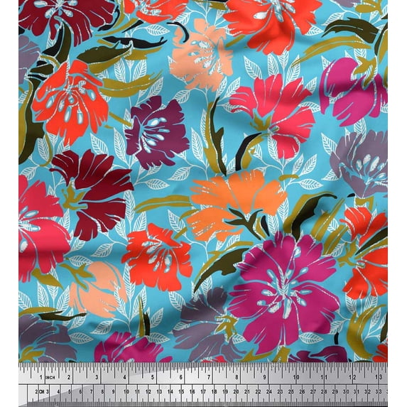 Soimoi Cotton Duck Fabric Flower Artistic Print Fabric by Yard 42 Inch Wide