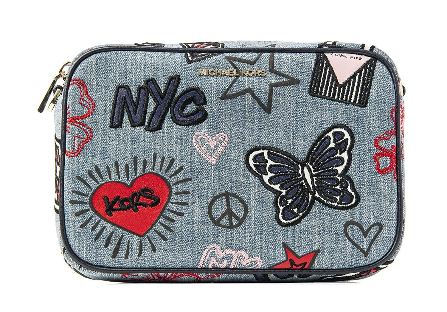 Michael Kors Ginny Medium Embroidered Denim Crossbody Bag New