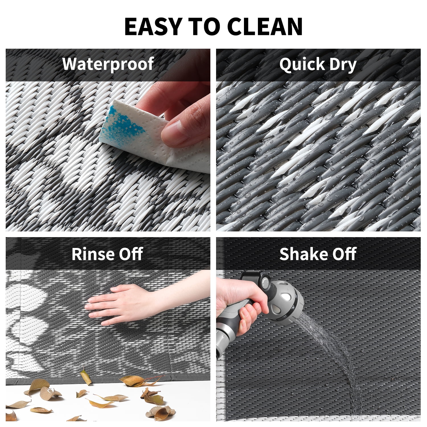 SIXHOME Outdoor Rug 6'x9' Waterproof Reversible Patio Rug Floral Border Plastic Straw Indoor Outdoor Rug for RV Camping Garden Picnic Beach Deck Backyard Porch Decor Dark Grey and White