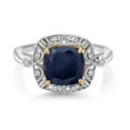 thumbnail image 2 of Gem Stone King 2.89 Cttw Blue Sapphire and White Lab Grown Diamond Engagement Ring for Women | 925 Sterling Silver and 10K Yellow Gold | Cushion Cut 8MM | Wedding Engagement Anniversary Ring, 2 of 3