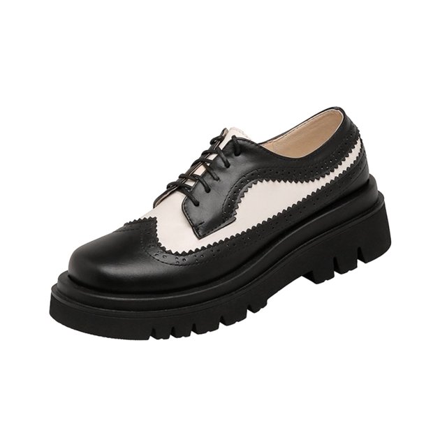 jsaierl Bottines pour Femmes à Plateforme Épaisse Style Rétro Britannique Mode à Lacets Chaussures en Cuir Lustré Talon Haut