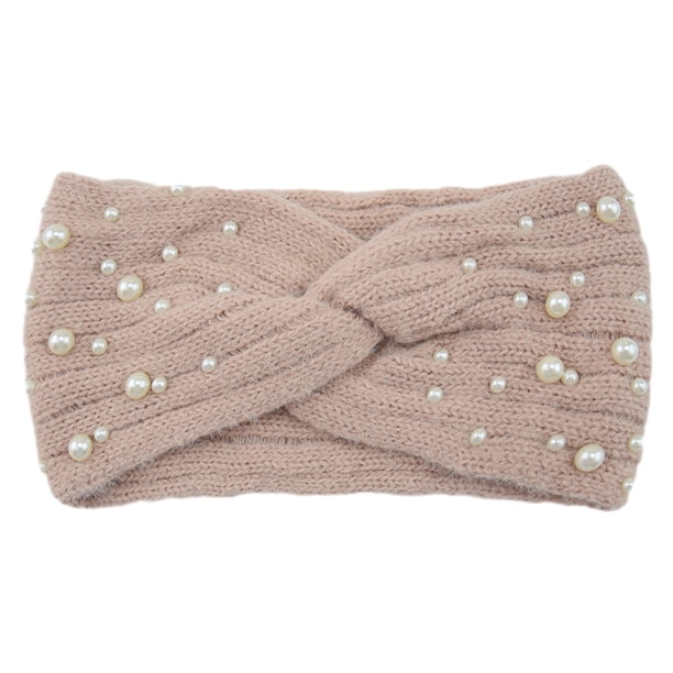 Gorros versátiles y a la moda Qarigey diademas cruzadas tejidas Nueva Perla rosa