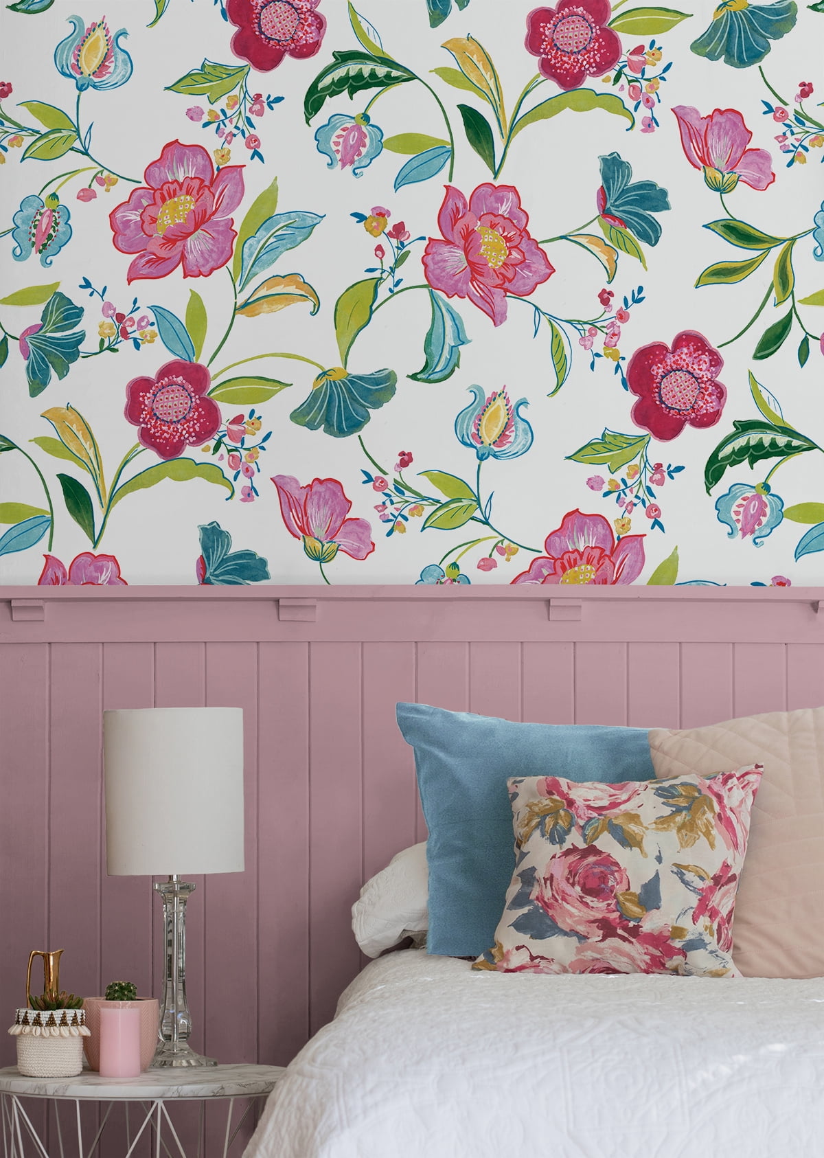 NextWall Magenta & Off-White Painterly Floral Peel and Stick Wallpaper