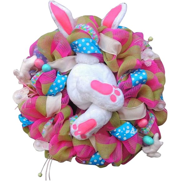 2021 NewestEaster Bunny Wreath Easter Bunny Butt Plush Wreath, Dheva Spring Wreath Easter Garland Easter Rabbit Wreath Decor for Front Door, Easter Bunny Head for Wreaths FFIY s (#005) #005