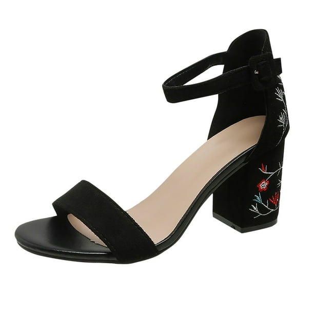 Adult Women Shoes Womens High Heeled Booties High Heels for Women Casual Chunky Sexy Open Toe Ankle Strap Work Shoes Dress Sandals Dating Female Shoes Black 8.5 Walmart