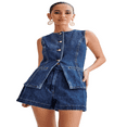 thumbnail image 6 of LYMAYTER Women's Denim Set‌ Chic Sleeveless Jean Blazer High Waist Shorts Two Piece Summer Office Wear S-XL, 6 of 7