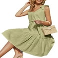 thumbnail image 1 of EIMELI Robe en Coton Lin à Lacets Couleur Unie Sans Manches Col en V, 1 of 6