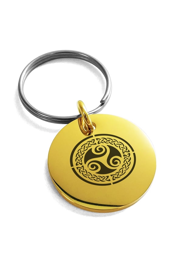 Stainless Steel Celtic Triskele Triskelion Triple Knot Engraved Small Medallion Circle Charm Keychain Keyring
