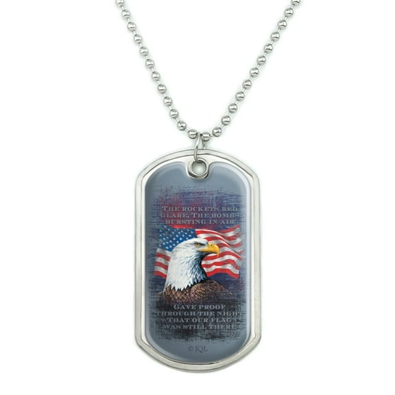 Patriotic Eagle Rockets Red Glare American Flag Military Dog Tag Pendant Necklace with Chain