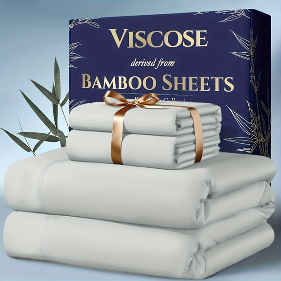 Bamboo Sheet Set - 100% Viscose from Bamboo, Ultra Soft Cooling Bed Sheets with Deep Pocket, Hypoallergenic Bedding Set (Includes Flat Sheet, Fitted Sheet & 2 Pillowcases)