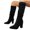 Black, variant on Womens Suede Tall Boots Heel Pointed Toe Boots Casual Fold Knee High Booties,Black,9.5