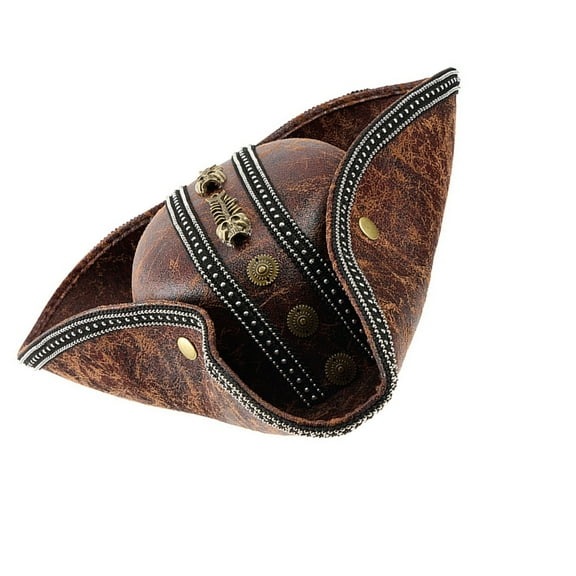 Ywmsfl Brown PU Leather Pirate Hat For Women and Men Tricorn Pirate Hat For LARP Cosplays Costume Accessories