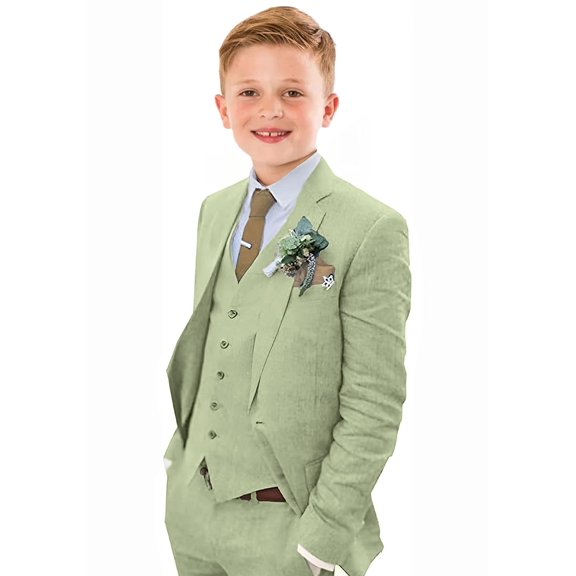 ETHAN Boy Linen Suits Slim Fit 3 Piece Formal Suit for Boys Wedding Ring Bearer Outfit Kids Tuxedo Dresswear Set Size Green 20