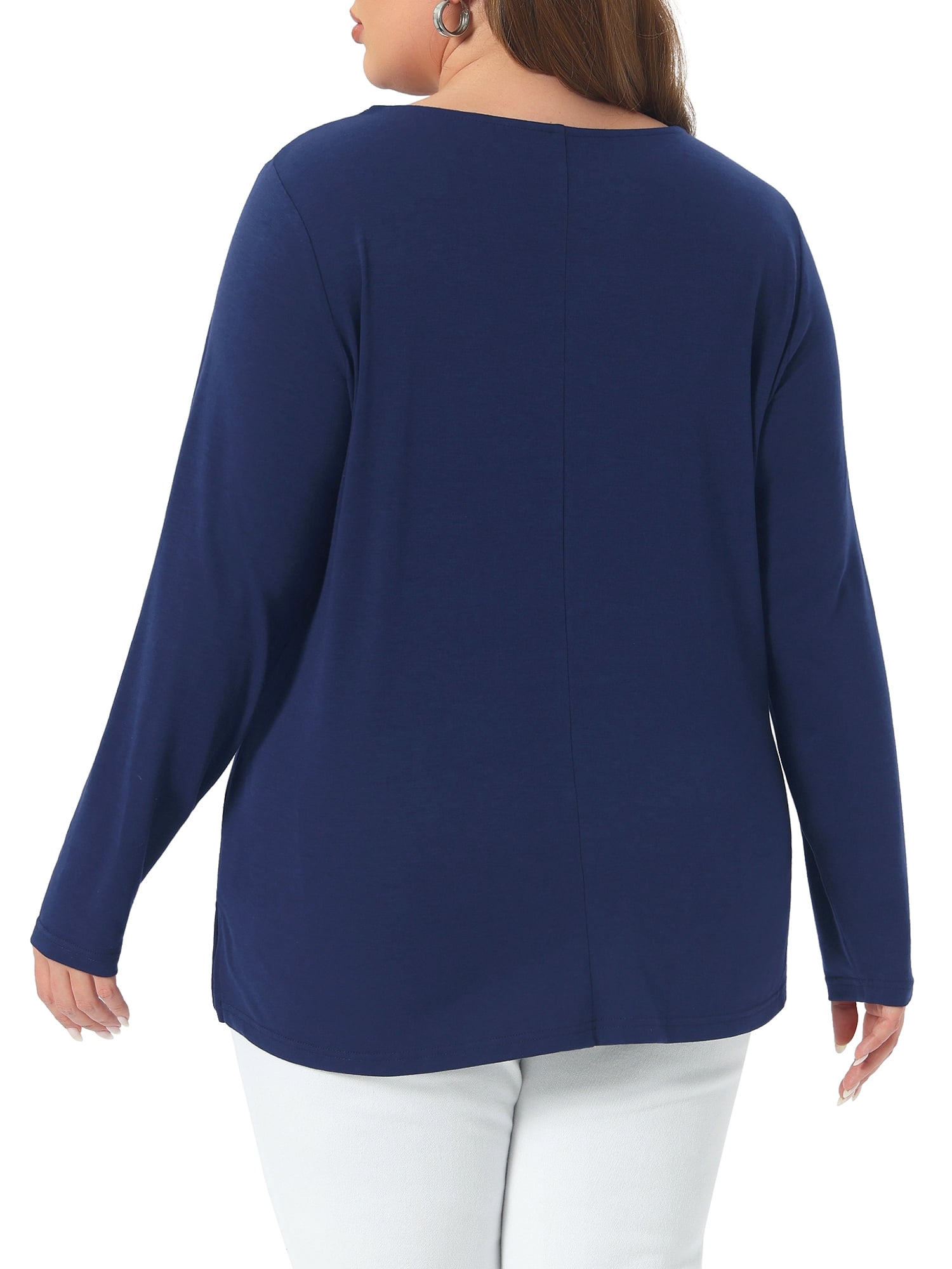 DARING DIVA Women's Plus V Neck Button Fall Pullover Shirt Loose Blouse 1X Dark Blue