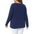 thumbnail image 4 of DARING DIVA Women's Plus V Neck Button Fall Pullover Shirt Loose Blouse 1X Dark Blue, 4 of 6