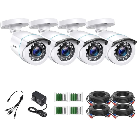 ZOSI 4 Pack 2MP 1080p HD-TVI Home Security Camera Outdoor Indoor 1920TVL,24PCS LEDs,80ft Night Vision, 90°View Angle, Waterproof Surveillance CCTV Bullet Camera