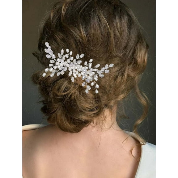 Crystal Bride Wedding Hair Comb Pearl Hair Jewelry Headpieces Women Side Combs Hair Piece Bridal Decorative Hair Accessories for Women and Girls
