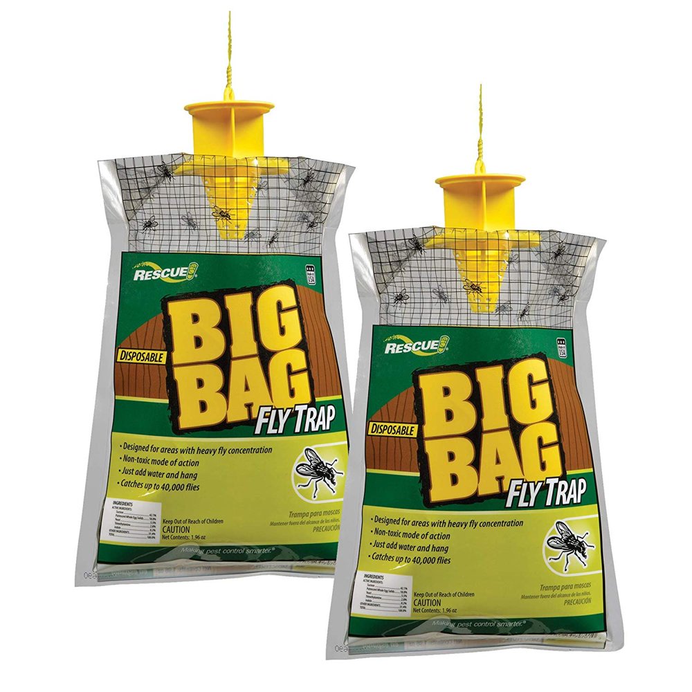 RESCUE Outdoor NonToxic Disposable Big Bag Fly Trap, 2 Pack