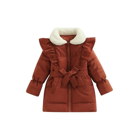 

Pudcoco Kid Winter Outwears Down Cotton Coat with Belt Doll Collar Long Sleeve Zipper Outwear