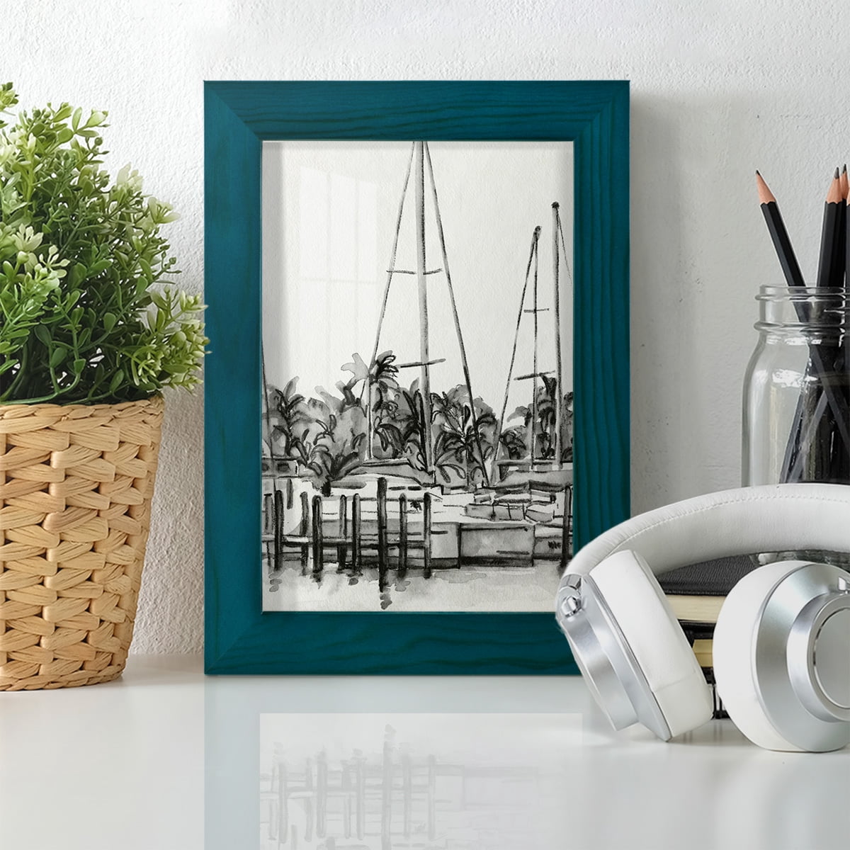 Neutral Tropics I - Framed Print w/glass - Ocean Blue
