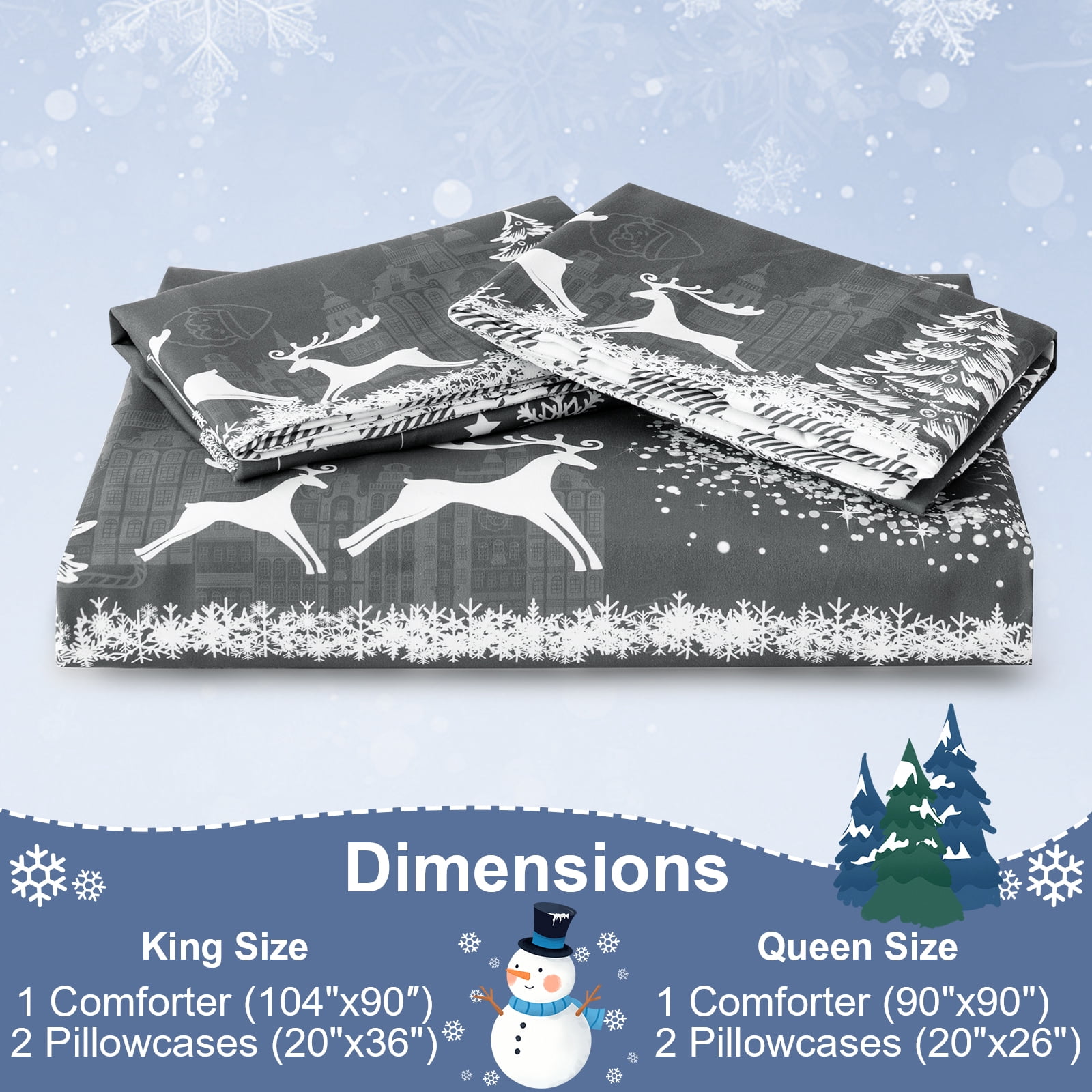 BLEUM CADE Christmas Queen Comforter Set Suit Christmas Tree & Deer Plaid Duvet Cover Set 3 - Piece Bed for Bedroom Set