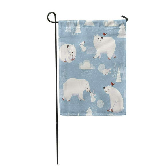 POGLIP Winter Cute Polar Bears and Rabbits Christmas Pattern Garden Flag Decorative Flag House Banner 28x40 inch