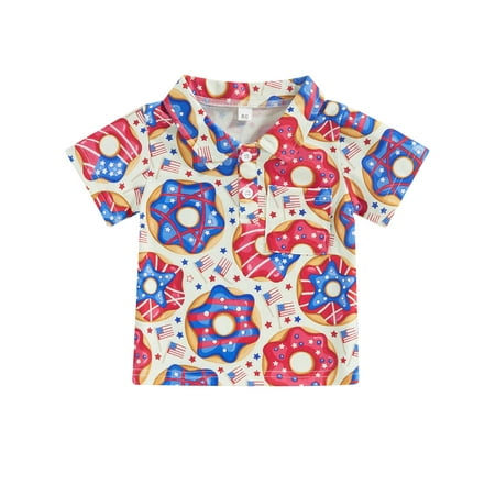 

Musuos 4th of July Baby Boys Summer Lapel Button Down T-Shirt Tops with Pocket
