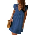 thumbnail image 4 of VISgogo Vestido casual para mujer, manga voladora, cuello en V, ahuecado, color sólido, suelto, vestidos acampanados VISgogo moda, 4 of 6