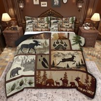 Castle Fairy Kids Safari Bear Deer Full Size Comforter Sets,Geometric Plaid Bedding Sets